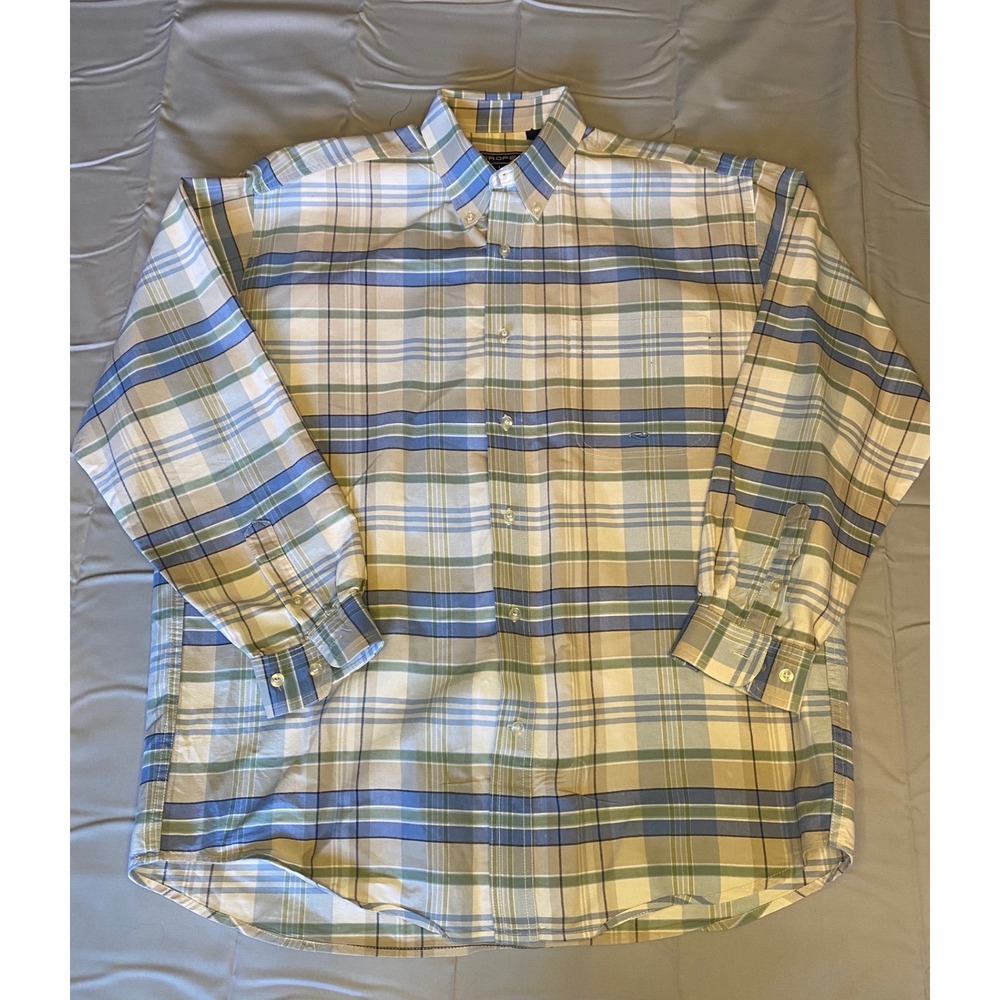 Roper Plaid Button Down Shirt Mens Large Blue Green Tan Excellent‎ Long Sleeve